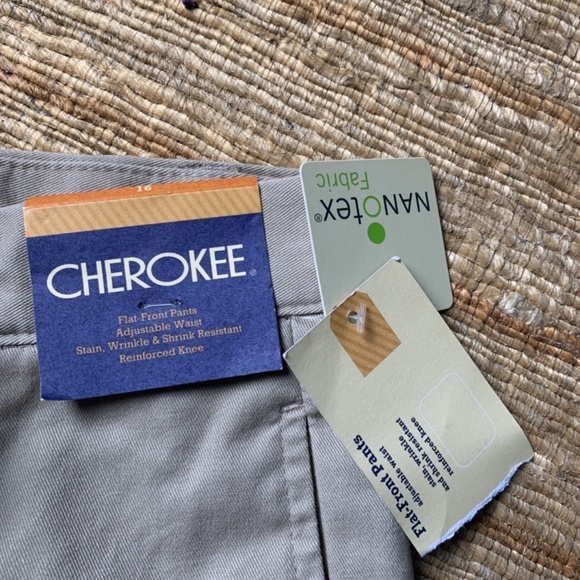 Cherokee ultimate khaki flat‎ front boys pants. Adjustable waist. NWT. Retail 45 - Picture 2 of 3